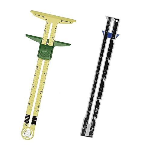 YEQIN 2 Pcs Sliding Gauge Measuring Sewing Tool, 5-in-1 Sliding Gauge Measuring and Stainless Steel Quilting Ruler Sewing Tool Fabric Quilting Ruler for Knitting Crafting Sewing Beginner Supplies - size: Size 2 (style1+3)