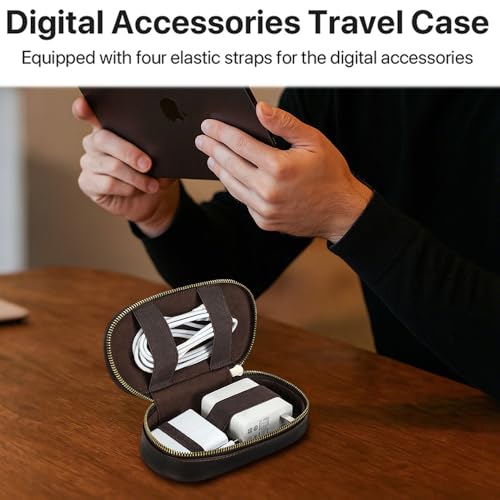CONTACTS Full Grain Leather Electronics Organizer Small Cable Bag Handmade Tech Pouch Travel Organizer for Cable, Charger Cord