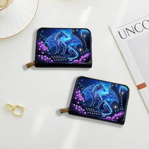 Santiway DIY Diamond Art Painting Kit - PU Leather Credit Card Holder Wallet & Coin Purse with Dragon Pattern, Zipper Organizer 4.33x3.14in for Adults - style: Dragon
