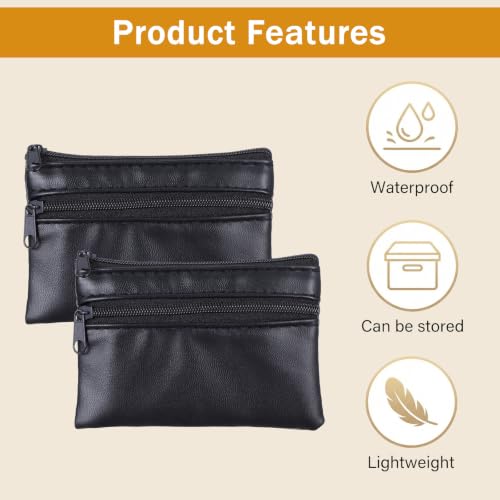 4PCS Black PU Leather Coin Purse, Portable Zipper Coin Purse | Change Pouch Change Coins Pouch ChangePurse for Women Men