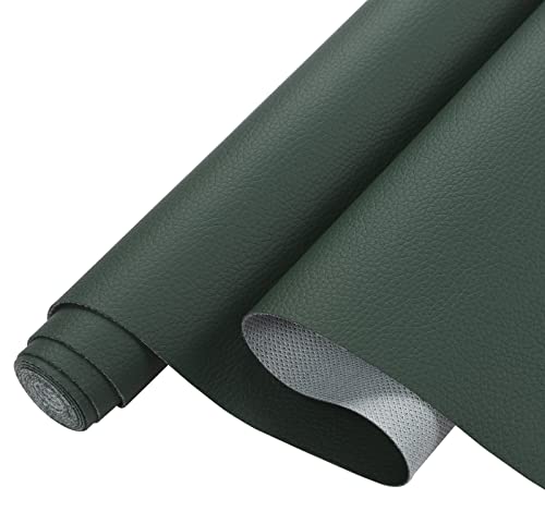 Picheng Lychee Faux Leather Fabric: 13.8" x 53" Soft Faux Leather Roll | Lychee Texture Solid Color Faux Leather Sheets Marine Vinyl for Making Crafts Leather Earrings Bows Sewing DIY (Olive Green) - color: Olive Green