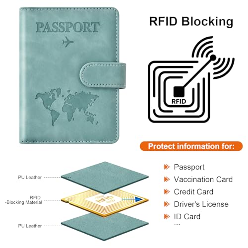 Eoehro Passport Holder for Travel Essentials, Passport Wallet Cover Case for Travel Must Haves Accessories,Passport Book Holders for Women and Men(light blue) - color: light blue, style: Magnetic Clasp