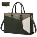 LOVEVOOK Laptop Bag for Women,15.6 lnch Waterproof Lightweight Leather Tote Bag,Professional Business Office Work Bags with Clutch Purse,Large Capacity Computer Shoulder Handbag,Army-Grey-White - color: Army Green - Grass Grey Green - Beige White(leather)