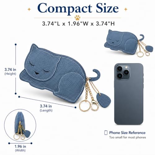 Crab Coin Purse Keychain Bag - Cat Change Pouch Small Cute Wallet Charms - color: C-blue
