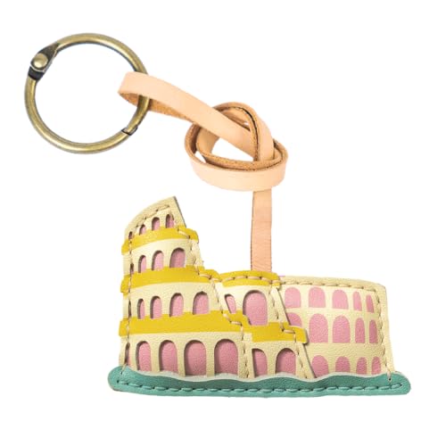 Travel Icon Leather Charm Keychain - Hand-Sewn Bag Charm for Car, Backpack Decoration, Gift for Women Men Kids - color: Colosseum Rome