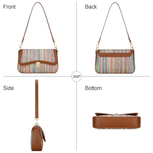KKXIU Small Shoulder Bag for Women Cute Hobo Handbags Mini Clutch Purses | Classic Trendy Retro Underarm Crossbody Bag with Detachable Straps, Zipper Closure - color: Straw Weave-colorful