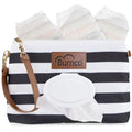 Bumco Portable Diaper Clutch Bag with Built-In Baby Wipes Dispenser | Airtight refillable wet container pouch. Portable travel wristlet strap holder for quick cleanups on the go. - color: Black