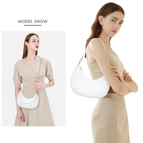 KKXIU Small Shoulder Bag for Women Mini Clutch Purses Cute Hobo Handbags | Classic Trendy Retro Underarm Crossbody Bag with Detachable Straps, Vegan Leather, Zipper Closure - color: White