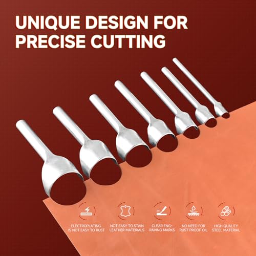 7Pcs Leather Craft Tools Precision Arc-Shaped Half Round Punch Set & Edge Cutters for Belt, Wallet, and Bag Making (Sizes from 10mm to 40mm)