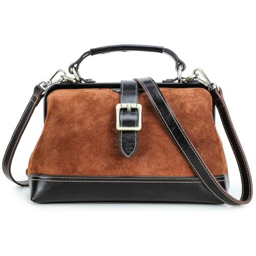 CONTACTS Full Grain Leather Doctor Purse Bag for Women Top Handle Bag Vintage Handbag Shoulder Bag - color: Camel Brown