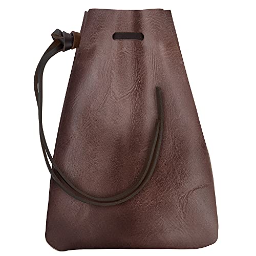 Leather Drawstring Pouch, Coin Bag, Medicine Tobacco Pouch Medieval Reenactment Made in U.S.A. by Nabob Leather (Large, Rustic Brown) - color: Rustic Brown, style: Large