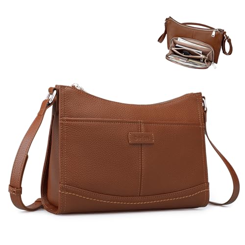 befen Genuine Leather Crossbody Bags for Women Travel Wallet Purse | Real Leather, Purse with Built in Wallet, RFID Blocking, 8 Card Slots, Crossbody Bag with Wallet, Detachable Shoulder Strap - color: Z02-cognac Brown