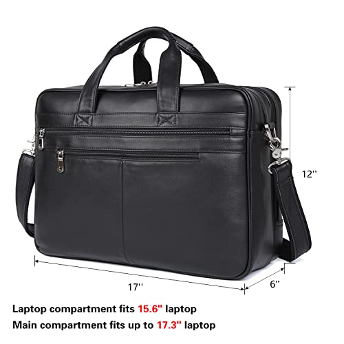 Polare Full Grain Napa Leather 17" Briefcase Work Bag Business Case For Men - color: Black(updated Version)