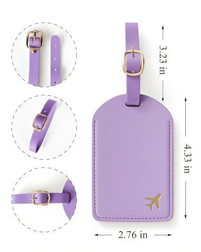 Luggage Tags for Suitcases, PU Leather Travel Tags for Luggage - color: Lavender Purple
