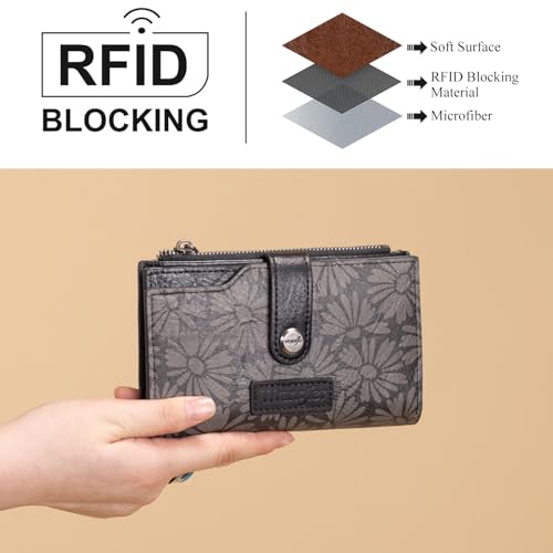 Wrangler Wallet for Women Bifold Card Holder with Zipper and ID Window - color: Sunflower-Black