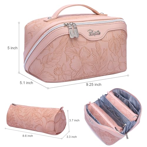 BOYATU Travel Makeup Bags Cosmetic Organizer Bag: 3-Set Make up Bag | Large Capacity PU Leather Toiletry Bags for Women - Wide Open Portable Pouch with Divider & Handle(01-Z-Pink) - color: 01-Z-Pink