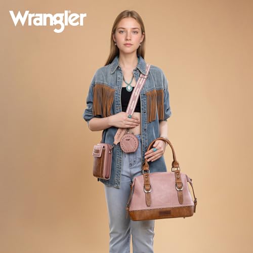 Wrangler 3Pcs Doctor Bag Sets for Women Top-handle Satchel Bag with Cell Phone Handbag and Coin Purse - color: Pink