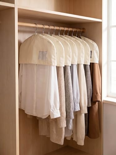 Cotton Shoulder Garment Bags with 2" Gusset, Breathable Clothes Dust Covers with Clear PVC Pocket, Reusable Washable Protectors for Suit, Coat, Dress, Closet Storage & Travel (4 Pake)