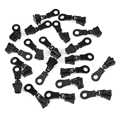Fdit 20pcs Zipper Sliders Zipper Pulls Metal Alloy Zipper Pull Slider Head Size #5 Zip Fastener Repair Replacement for Bags Luggages Purses (Black)