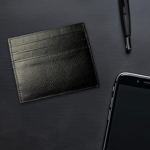 6 Card Minimalist Wallet for Men & Women - Genuine Leather Ultra Thin Black Credit Card Holder - Compatible with Amex Cards - style: 6-card Minimalist Wallet