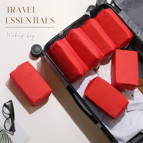 Sanwuta 9 Pcs Makeup Bags Bulk Toiletry Case,Red - color: Red
