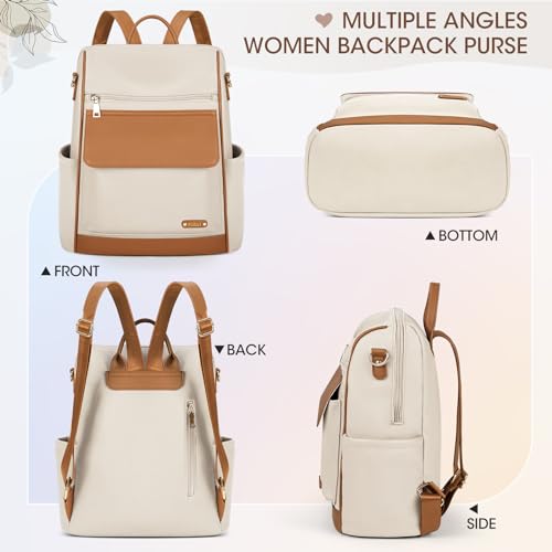 NUBILY Backpack Purse for Women Leather Anti-Theft Mini Backpack Fashion Designer Handbag Convertible Travel Bag Ladies Shoulder Bags, Beige - color: Beige