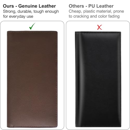 RFID Leather Checkbook Cover With Credit Card Slots and Pen Holder - color: Walnut