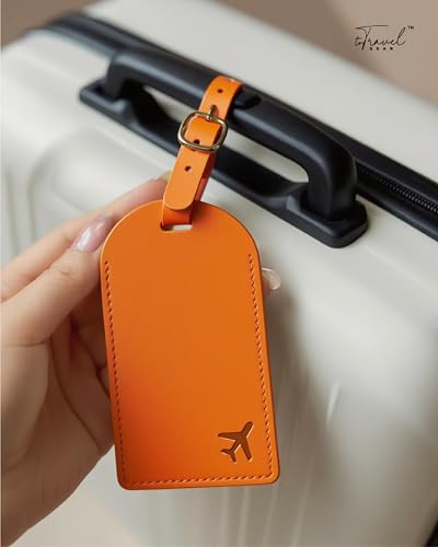 Luggage Tags for Suitcases, PU Leather Travel Tags for Luggage - color: Orange