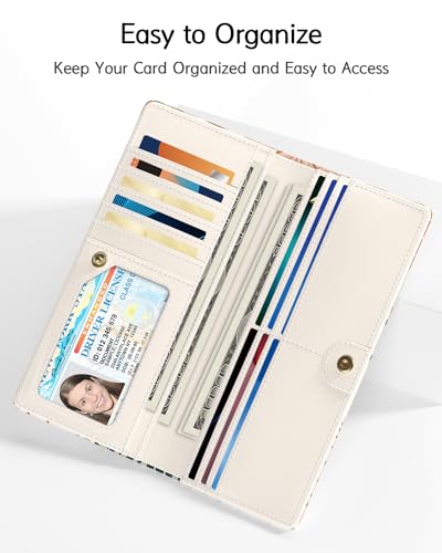 Nipichsha Womens Wallet, RFID Slim Wallets for Women, Thin Ladies Credit Card Holder Purse, Cute Leather Bifold Clutch Billfold with 11 Card Slots & ID Window, Boho Leaves | Long Ladies Billfold, RFID Slim Wallets for Women, Thin Ladies Credit Card Holder