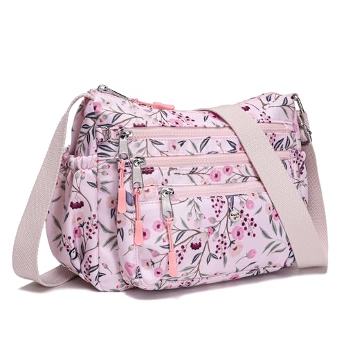 AOCINA Nylon Crossbody Bags for Women Multi Pocket Cross Body Purses - color: Cherry, size: Small