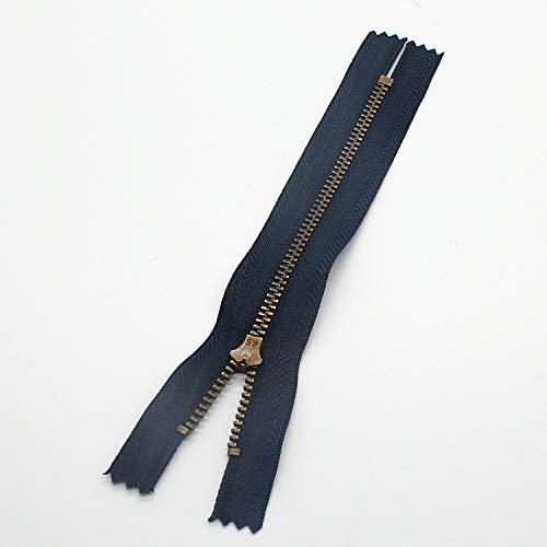 Leekayer 3# 4 inch Metal Zipper for Jeans Bag 10cm Antique Brass Sewing Zipper Close End Jeans Zippers Bulk 6pcs,(Navy-Brass) - color: Navy tape-Brass teeth, size: 4"