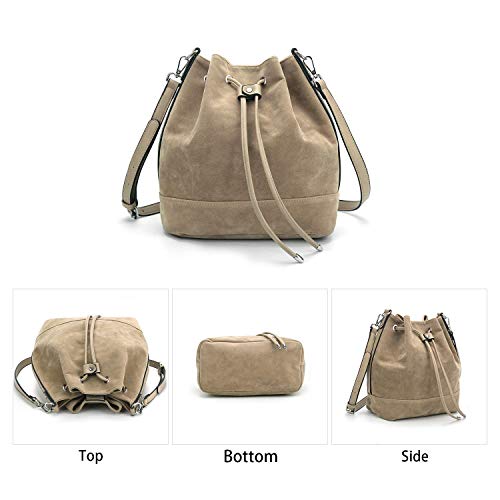 AFKOMST Suede Bucket Bag for Women Medium Slouchy Shoulder Purse | Faux suede; 2 detachable straps for shoulder or crossbody carrying;fit tablets, A5, long wallet; - color: Camel