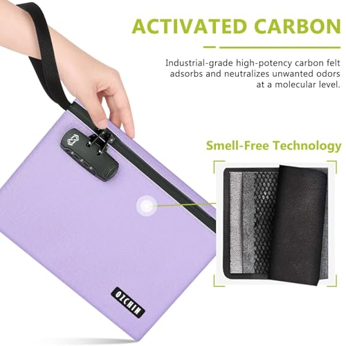 OZCHIN Smell Proof Bag with Combination Lock 10 X 7 inchs Locking Bag PU Leather Waterproof Lockable Case Great Gift Ideal - color: Purple