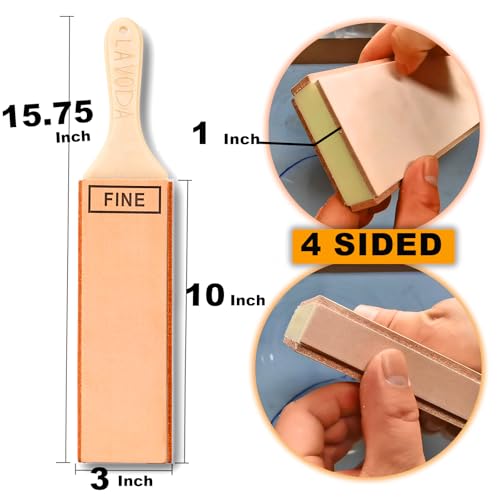 4-Sided Leather Strop with Diamond Polishing Compound, Extra Large 15.7"x3", Thickened Water Buffalo, Stropping Kit for Chef's Knife Sharpening and Woodworking-Chisel/Plane Honing Mirror Edge