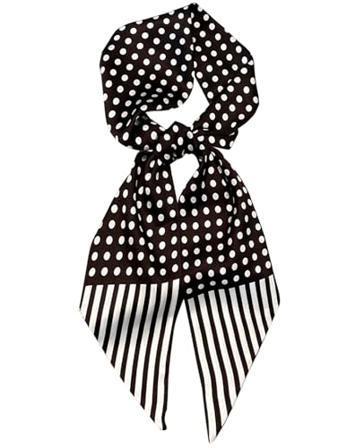Head Scarf Purse Handle Neck Satin Hair Scarfs For Bag Lightweight Silky Long Thin Women's Fashion Scarves 59 * 5.9” - color: H14- Black Background White Dots(59*5.9inch)