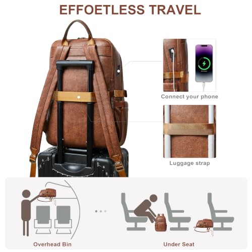 17 Inch Laptop Backpack Purse for Women with Giant Tumbler Holders | Vegan Leather,Travel Work Business College Bookbag Teacher Nurse,USB Port,RFID Wristlet Purse,28L Large Capaity,Caramel Brown - color: Caramel Brown