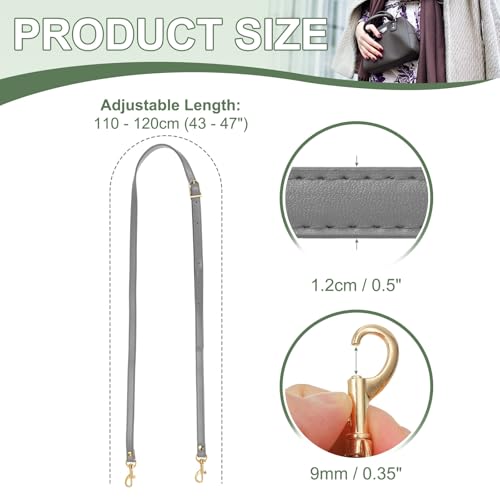 Leather Purse Strap Replacement PU Crossbody Adjustable Long Strap | Silver Swivel Clasps - color: Gray Gold, size: 26-51 Inch