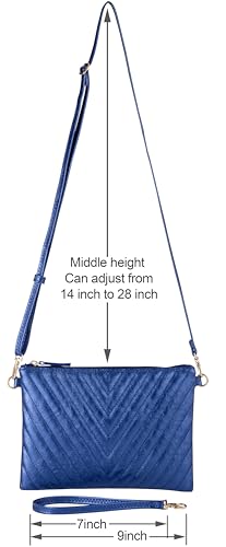 B BRENTANO Chevron Embroidered Crossbody Clutch Bag Pouch with Removable Wristlet & Adjustable Shoulder Strap - color: Metallic Blue