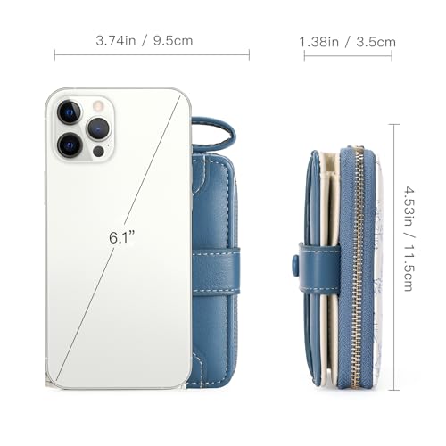GAEKEAO Small Wallet for Women Leather RFID Blocking Bifold Zipper Pocket Credit Card Holder Purse Wallets with ID Window - color: Blue & White
