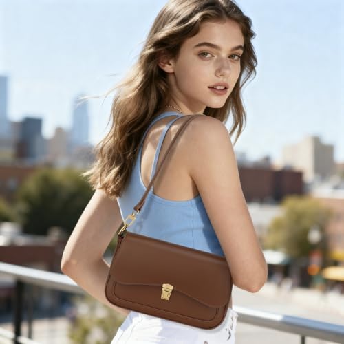 KKXIU Small Shoulder Bag for Women Cute Hobo Handbags Mini Clutch Purses | Classic Trendy Retro Underarm Crossbody Bag with Detachable Straps, Zipper Closure - color: Brown
