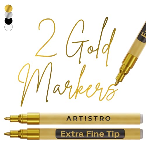 ARTISTRO Gold Acrylic Paint Markers - 0.7mm Extra Fine-Tip - Set of 2 - color: Gold