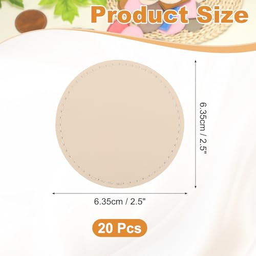 uxcell 20 Pcs Leather Patches for Hats, Round Leather Hat Patches with Adhesive, Rustic Faux Iron on Blank Patch for Laser Engraving Fabric Repair Sew Crafts, Beige - color: Beige