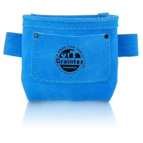 Graintex Nail, Screw Pouch with Clip Suede Leather, Universal Steel Clip for Belt, Riveted for Durability, for Constructors, Electricians, Plumbers, Handyman (Royal Blue) - color: Royal Blue