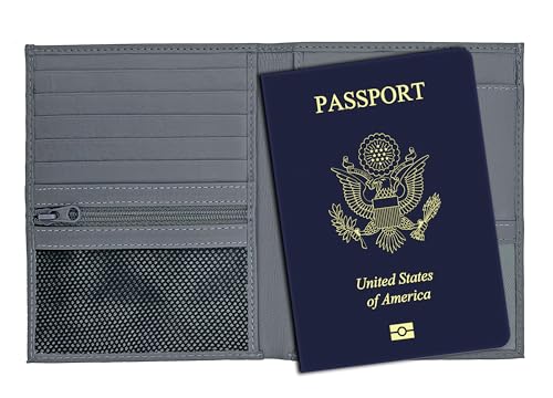 Grey RFID Genuine Leather Passport Wallet - color: Grey