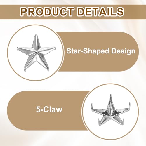 uxcell 100Pcs Metal Star Studs Claw, 20mm 5-Claw Punk Studs Rivets Spikes Nail Head Leather Rivets for DIY Crafts Clothing Leathercraft Bag Shoes, Silver - color: Silver, size: 20mm