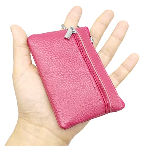 Women's Leather Small Coin Purse Pouch with Keychain Zipper, Mini Card Holder Case(Fuchsia) - color: Fuchsia