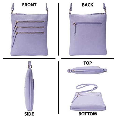 Solene Crossbody Bag Functional Multi Pocket Messenger Purse Top Zip Closure Shoulder Handbag With Adjustable Strap - color: Lavender