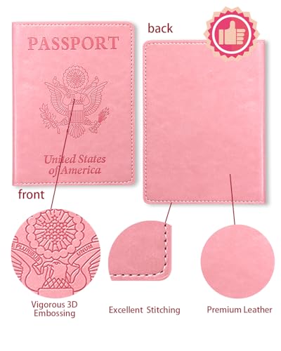 Sizobi PU Passport Holder for Travel, Passport Cover Wallet for Women Men, Leather Passport Book Card Holder Case for International Travel Must Haves Accessories, Cruise Ship Essentials Gifts, Pink - color: glossy pink