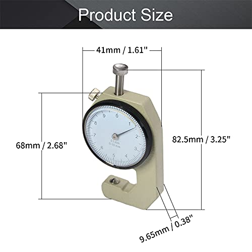 Utoolmart Dial Thickness Gauge, 0-10mm Cusp Head, 0.1mm Accuracy - size: Tip 0-10MM