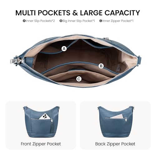 befen Genuine Leather Crossbody Hobo Purse for Women Soft Lightweight Leather Handbags with 2 Removable Straps - color: Blue